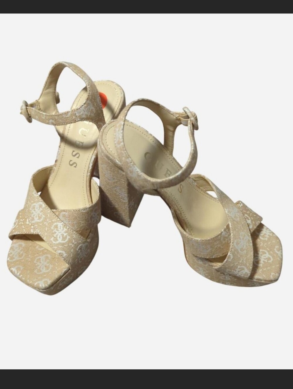 GUESS Tan Patterned Platform Sandal with Ankle Strap